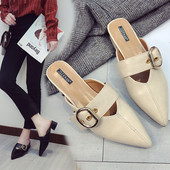 Ženske špicaste papuče od umjetne kože s kopčom