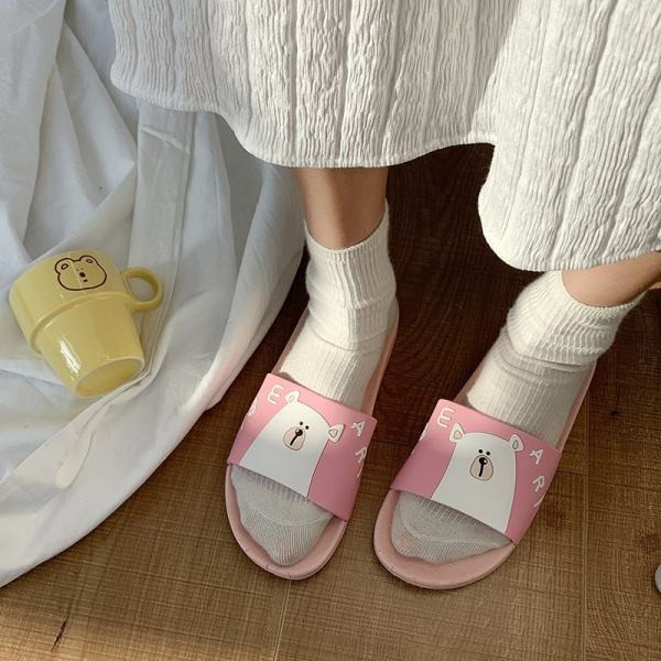 Ležerne ženske papuče s medvjedićem i ravnim potplatom za plažu