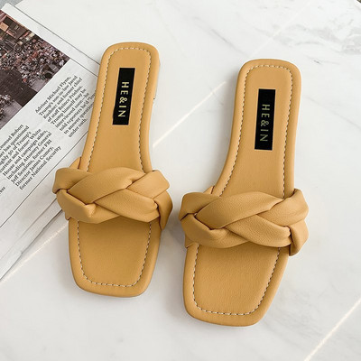 Casual γυναικείες παντόφλες από δέρμα faux με επίπεδη σόλα