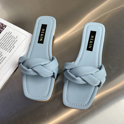 Casual γυναικείες παντόφλες από δέρμα faux με επίπεδη σόλα