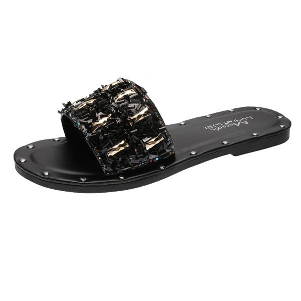 Papuci de vara de dama cu pietre si talpa plata in trei culori