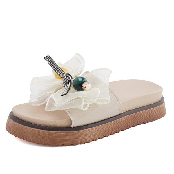 Papuci moderni de dama cu panglica si margele