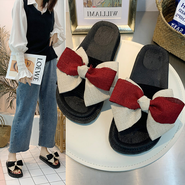 Νέο μοντέλο γυναικείες παντόφλες με κορδέλα και επίπεδη σόλα