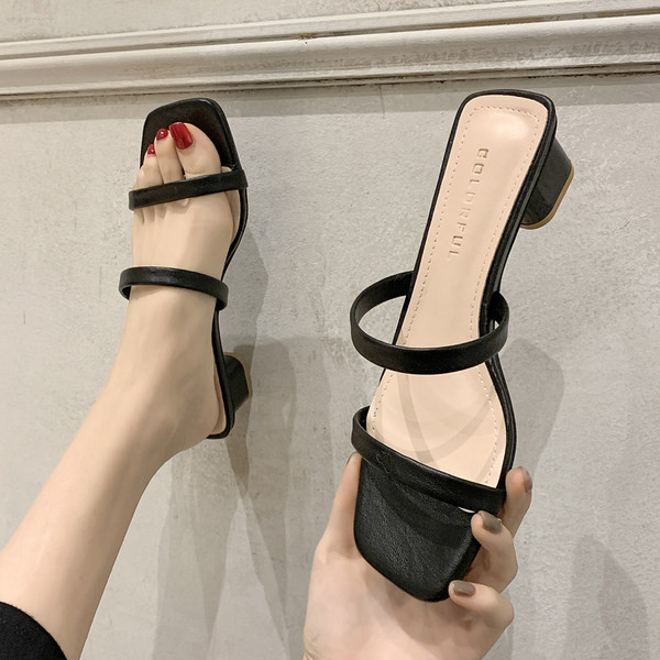 Moderne ženske kožne papuče sa petom debljine 5 cm