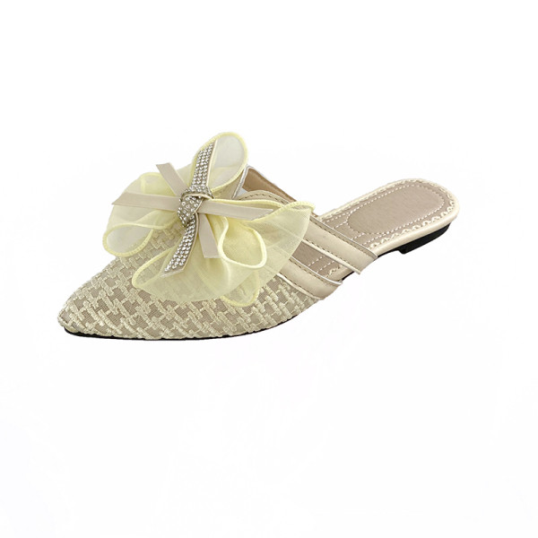 Papuci de dama model ascutit cu panglica si pietre