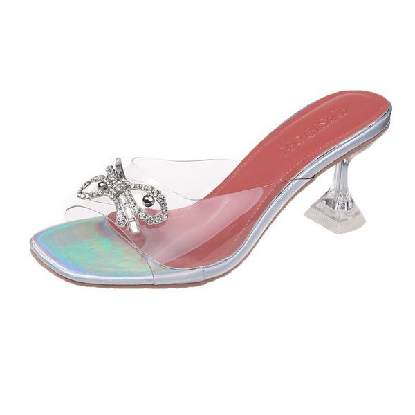 Papuci casual cu panglica si toc transparent potriviti pentru vara