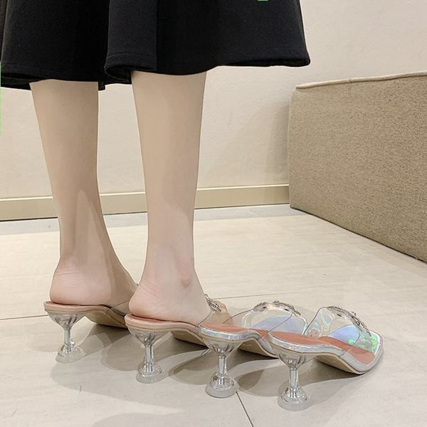 Papuci casual cu panglica si toc transparent potriviti pentru vara