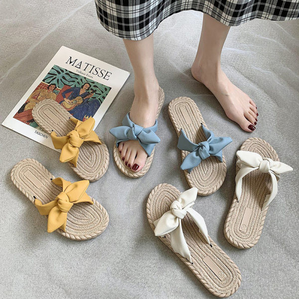 Ženske ljetne papuče s trakom i ravnim potplatom u tri boje