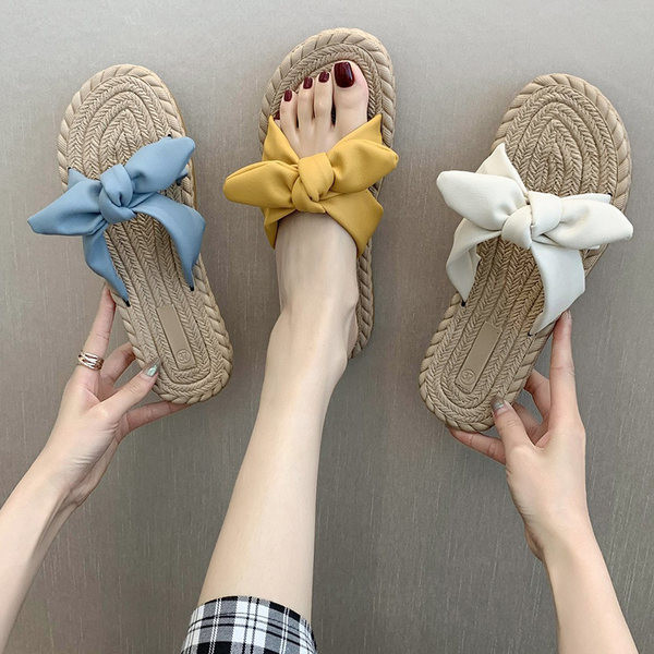 Ženske ljetne papuče s trakom i ravnim potplatom u tri boje