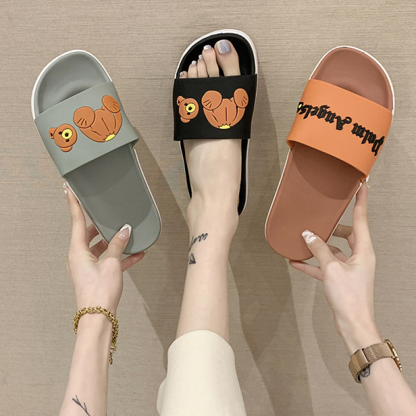 Ženske casual papuče sa natpisom i ravnim đonom