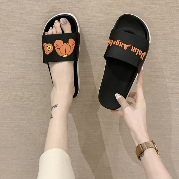 Ženske casual papuče sa natpisom i ravnim đonom