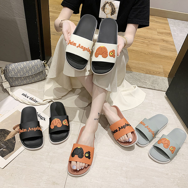 Ženske casual papuče sa natpisom i ravnim đonom