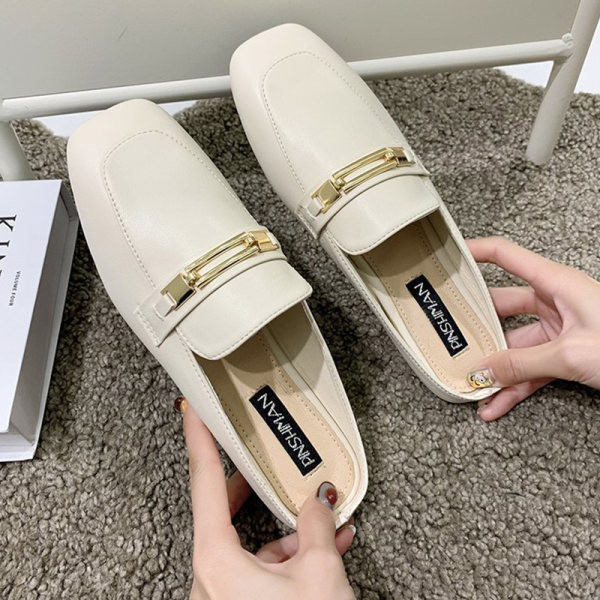 Kožne ženske casual papuče s metalnom kopčom