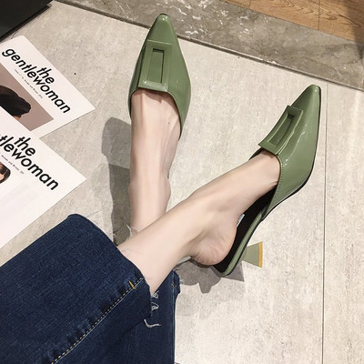 Papuci casual din piele ecologica model ascutit cu catarama