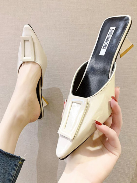 Papuci casual din piele ecologica model ascutit cu catarama