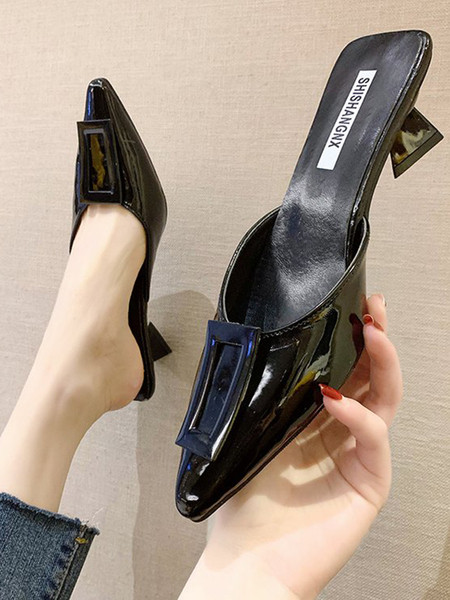 Papuci casual din piele ecologica model ascutit cu catarama