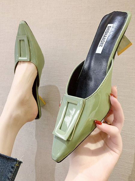 Papuci casual din piele ecologica model ascutit cu catarama