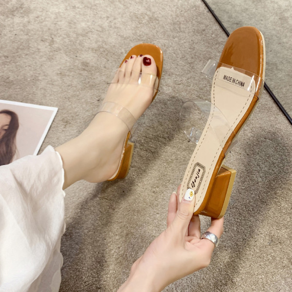 Ženske papuče sa silikonskim remenčićima i niskom debelom petom