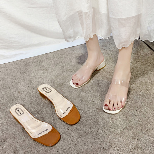 Ženske papuče sa silikonskim remenčićima i niskom debelom petom