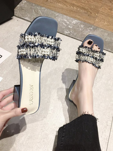 Casual papuče s tekstilnim naramenicama i perlama