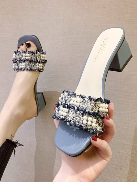 Casual papuče s tekstilnim naramenicama i perlama