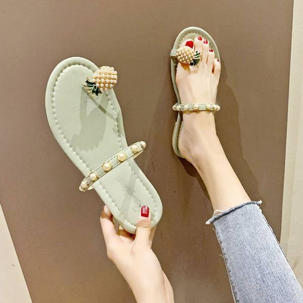 Moderne ženske papuče s perlama i ravnim potplatom