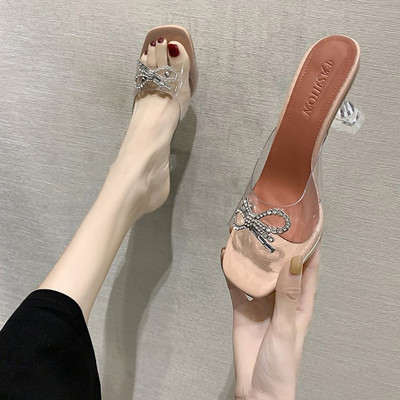 Ženske casual papuče s prozirnom petom i trakom u dvije boje