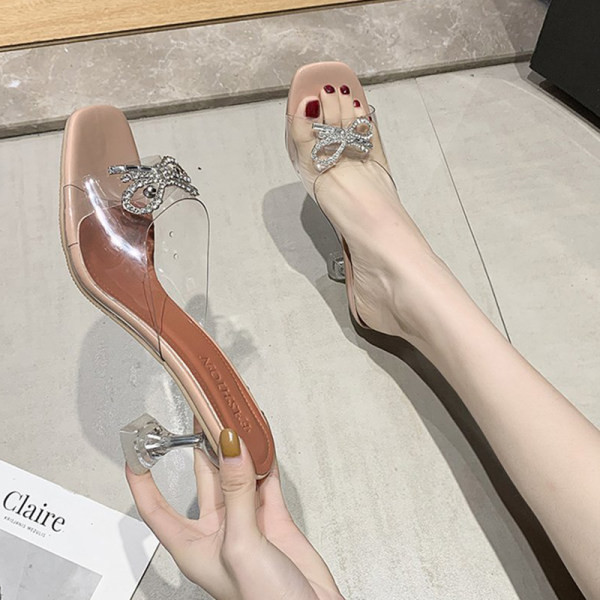 Ženske casual papuče s prozirnom petom i trakom u dvije boje