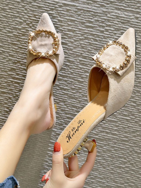 Elegantne ženske papuče od eko antilopa i kamenčića