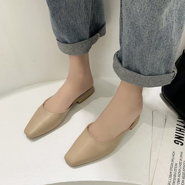 Papuci de damă din piele cu talpă plată în trei culori