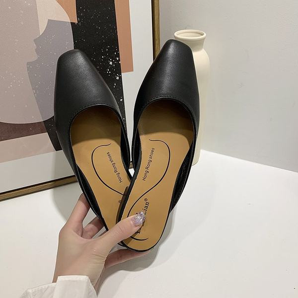 Papuci de damă din piele cu talpă plată în trei culori