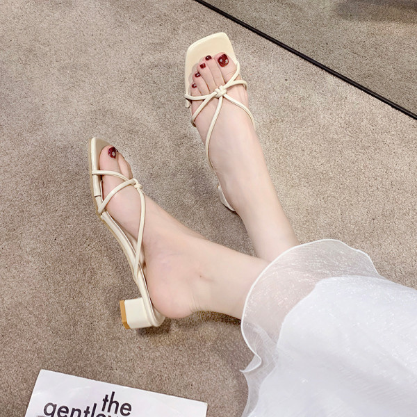 Papuci casual cu bretele subtiri din piele ecologica