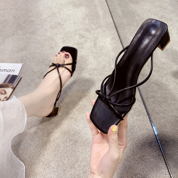 Papuci casual cu bretele subtiri din piele ecologica