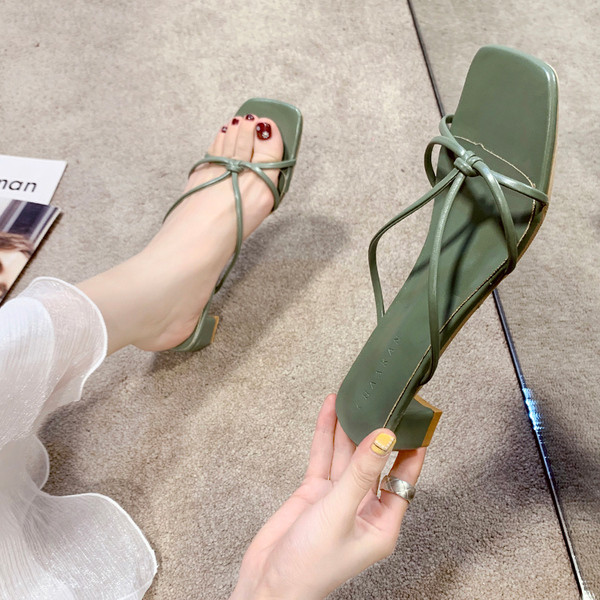 Papuci casual cu bretele subtiri din piele ecologica