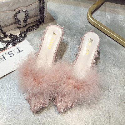 Elegantne ženske papuče s puhom - špic model u tri boje