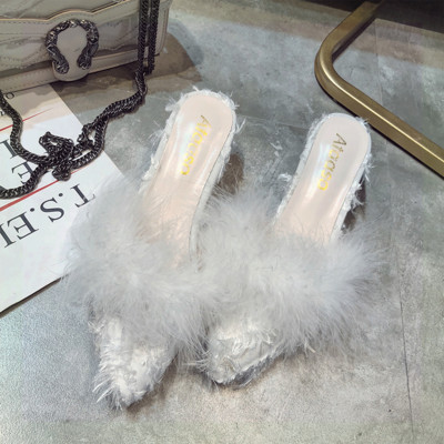 Elegantne ženske papuče s puhom - špic model u tri boje