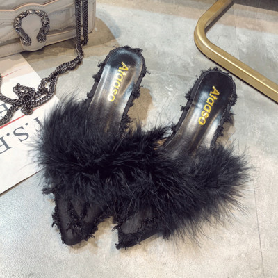 Elegantne ženske papuče s puhom - špic model u tri boje