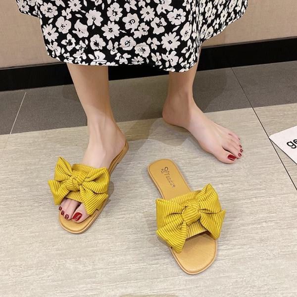 Papuci moderni de dama cu panglica si talpa plata in mai multe culori