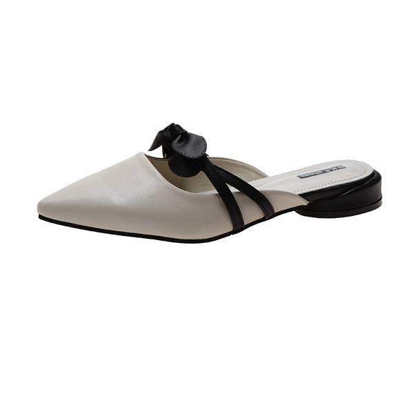 Papuci de dama model din imitatie ascutit - bej si rosu