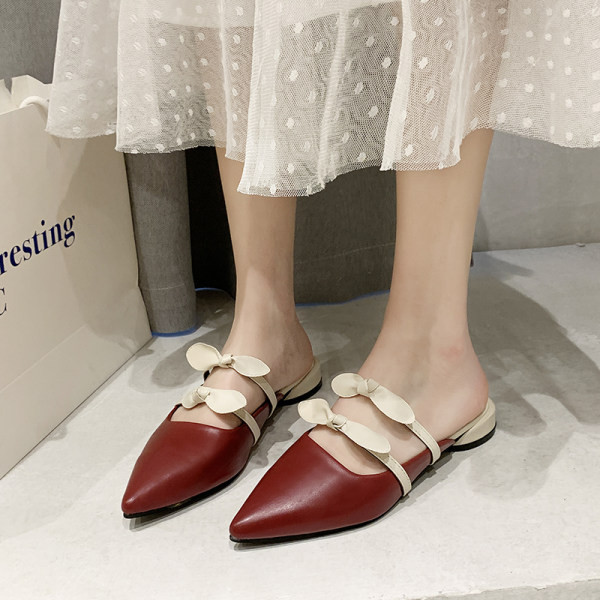 Papuci de dama model din imitatie ascutit - bej si rosu