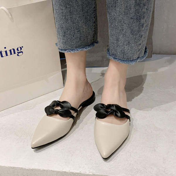 Papuci de dama model din imitatie ascutit - bej si rosu