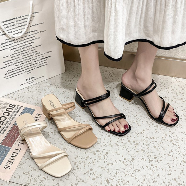 Ženske kožne papuče na nisku petu u tri boje