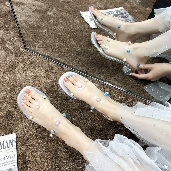 Papuci casual dama de vara cu pietre colorate