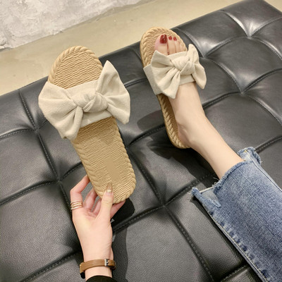 Γυναικείες casual παντόφλες - με κορδέλα και επίπεδη σόλα