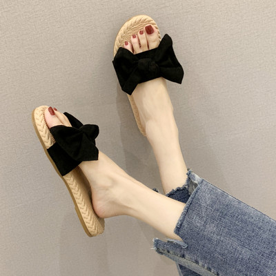 Γυναικείες casual παντόφλες - με κορδέλα και επίπεδη σόλα