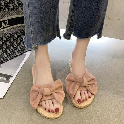 Γυναικείες casual παντόφλες - με κορδέλα και επίπεδη σόλα
