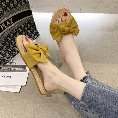 Γυναικείες casual παντόφλες - με κορδέλα και επίπεδη σόλα