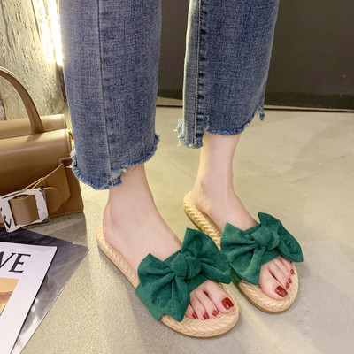 Γυναικείες casual παντόφλες - με κορδέλα και επίπεδη σόλα