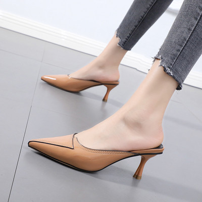 Model nou de papuci de dama ascutit din imitatie de piele cu toc inalt de 7 cm