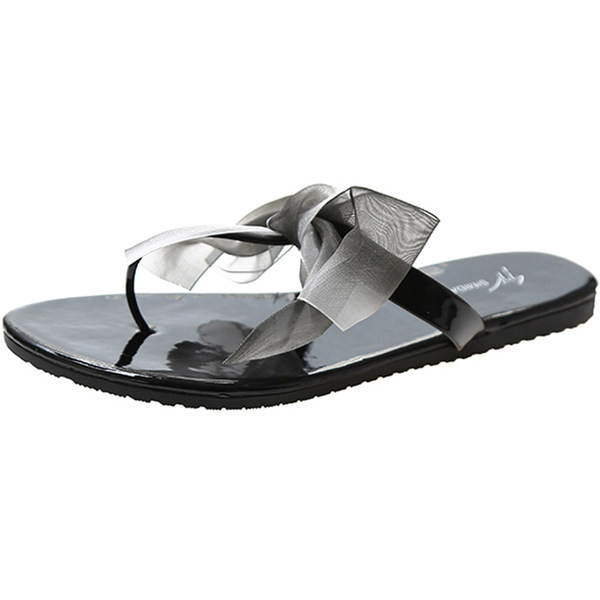 Papuci de damă cu o panglică în culori irizate